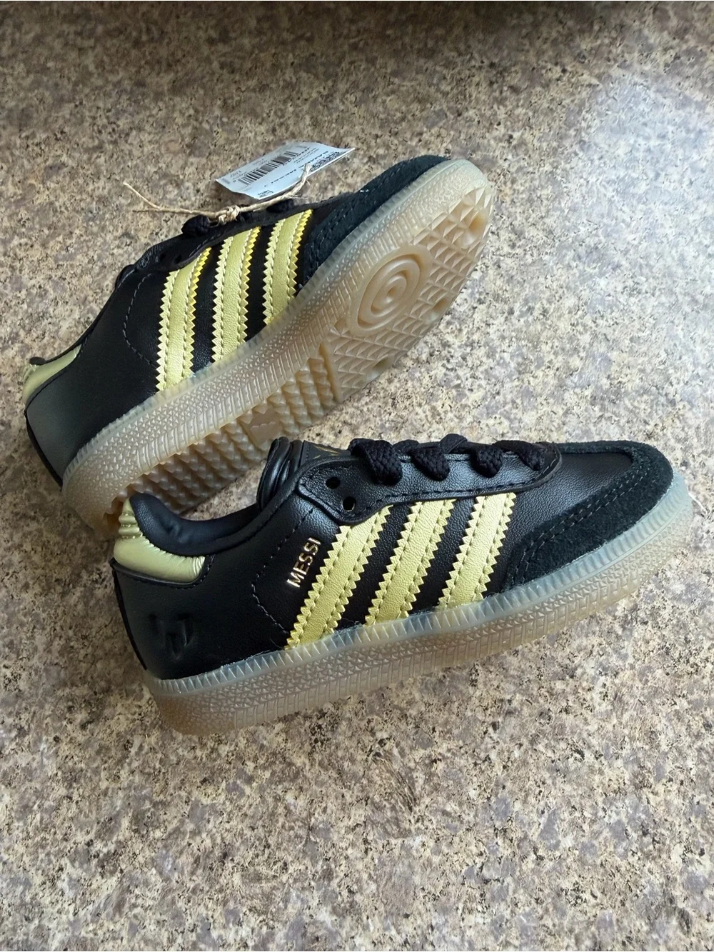 adidas Kids Black and Pale Yellow Messi Sneakers